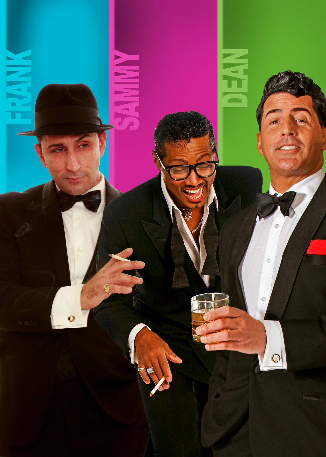 The Gateway is live streaming “The Rat Pack is Back” from Las Vegas via two shows on New Year’s Eve. In the photo (left to right) are Chris Jason as Frank Sinatra, Kyle Diamond as Sammy Davis Jr. and Drew Anthony as Dean Martin.